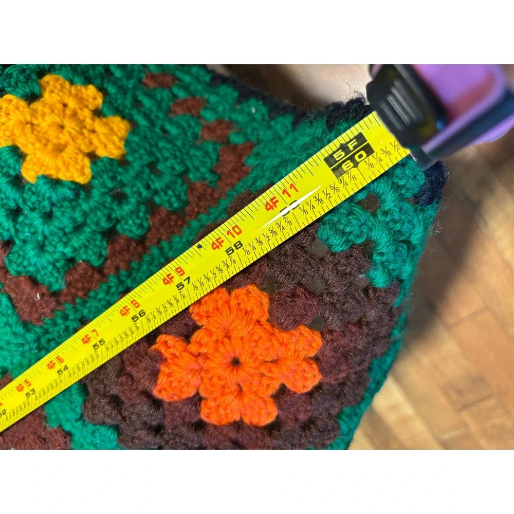 VTG‎ Handmade Granny Square Crochet Throw Blanket Green Retro Cottagecore 58x44